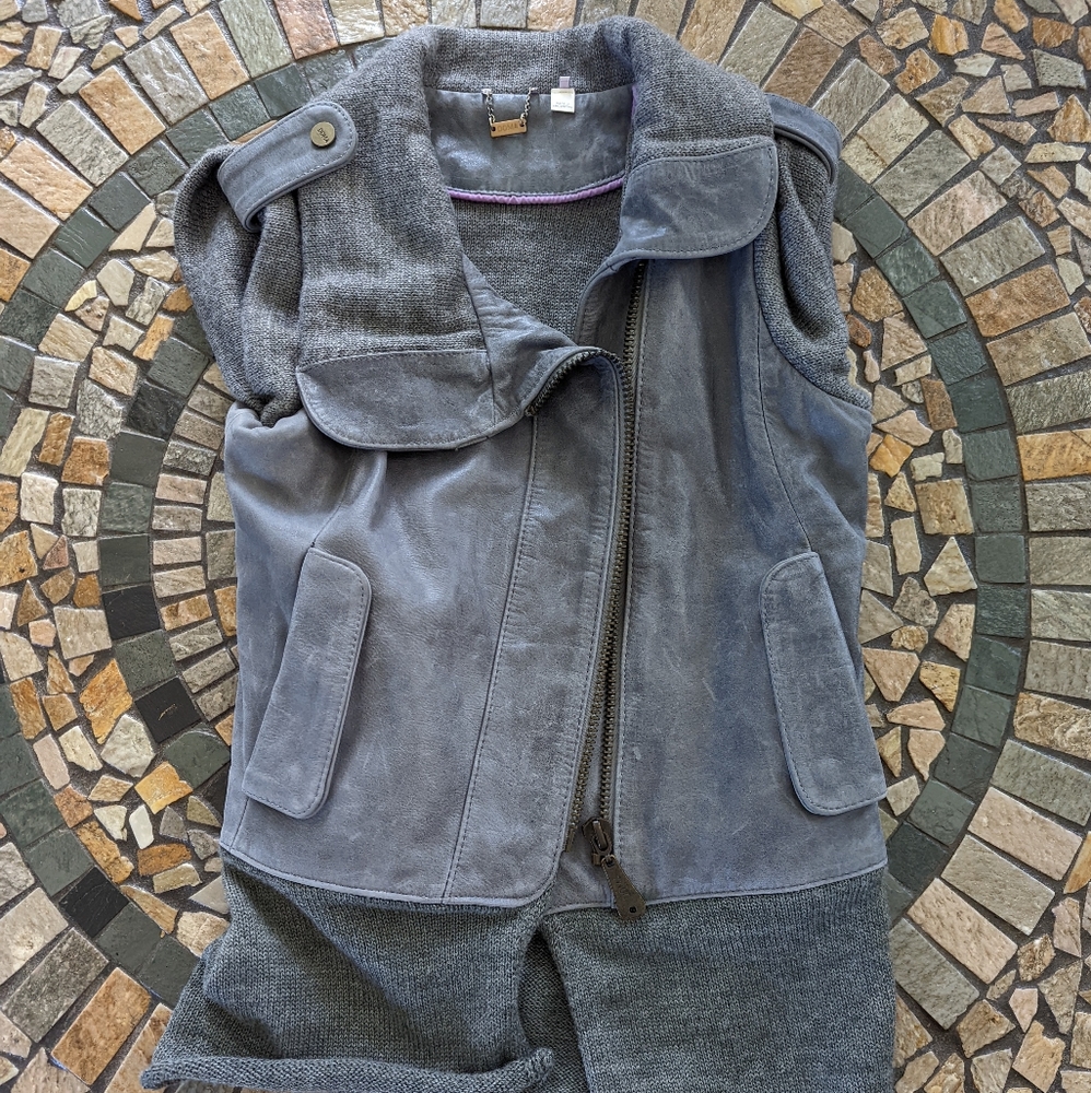 Doma Leather and Knitted Biker Vest grey 
